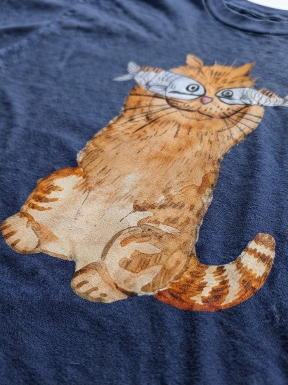 Gildan Navy Short Sleeve Tee with Orange Cat Fish Graphic - Picture 2 of 3